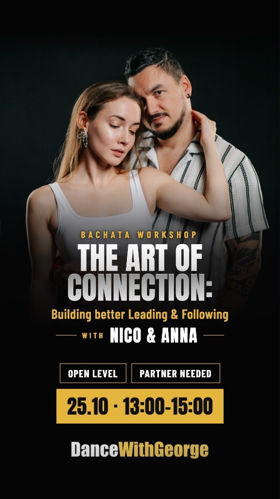 Poster zum Bachata-Workshop The Art of Connection mit Nico und Anna, Sonntag 25.10., 13:00–15:00
